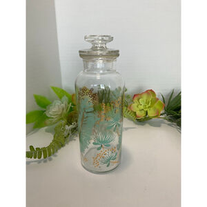 Vintage Federal Glass Gold and Teal Apothecary *” Jar